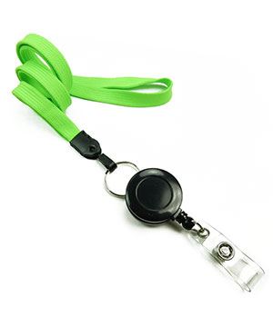 3/8 inch Lime green badge reel lanyard attached split ring with retractable ID reel-blank-LNB32RNLMG