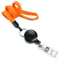 3/8 inch Orange badge reel lanyard attached split ring with retractable ID reel-blank-LNB32RNORG