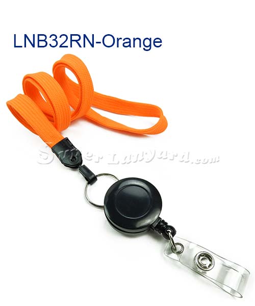 3/8 inch Orange Badge Reel Lanyard Attached Split Ring with Retractable ID reel-blank-LNB32RNORG