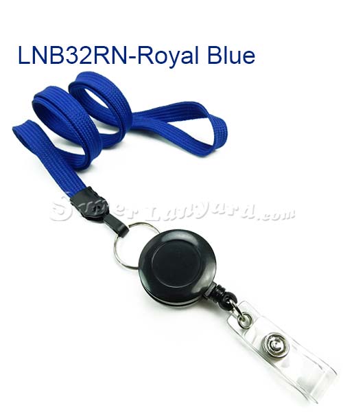 Royal Blue Retractable Id Lanyard | 3/8 inch royal blue badge reel lanyard  attached split ring with retractable ID reel-blank-LNB32RNRBL