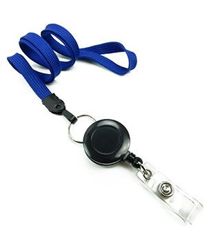3/8 inch Royalblue badge reel lanyard with rotating key ring and retractable ID reel-blank-LNB32RNRBL