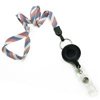 3/8 inch Patriotic pattern badge reel lanyard with rotating key ring and retractable ID reel-blank-LNB32RNRBW