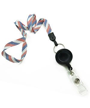 3/8 inch Patriotic pattern badge reel lanyard attached split ring with retractable ID reel-blank-LNB32RNRBW