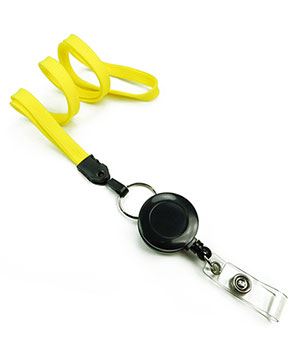 3/8 inch Yellow badge reel lanyard attached split ring with retractable ID reel-blank-LNB32RNYLW