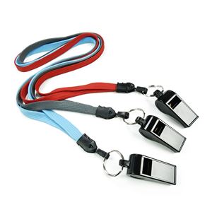 3/8 inch Neck lanyard attached keyring with plastic whistle-blank-LNB32WN