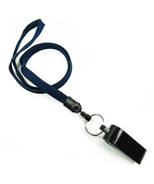 3/8 inch Navy blue whistle lanyard with key ring and whistle-blank-LNB32WNNBL