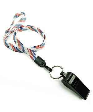 3/8 inch Patriotic pattern whistle lanyard with key ring and whistle-blank-LNB32WNRBW