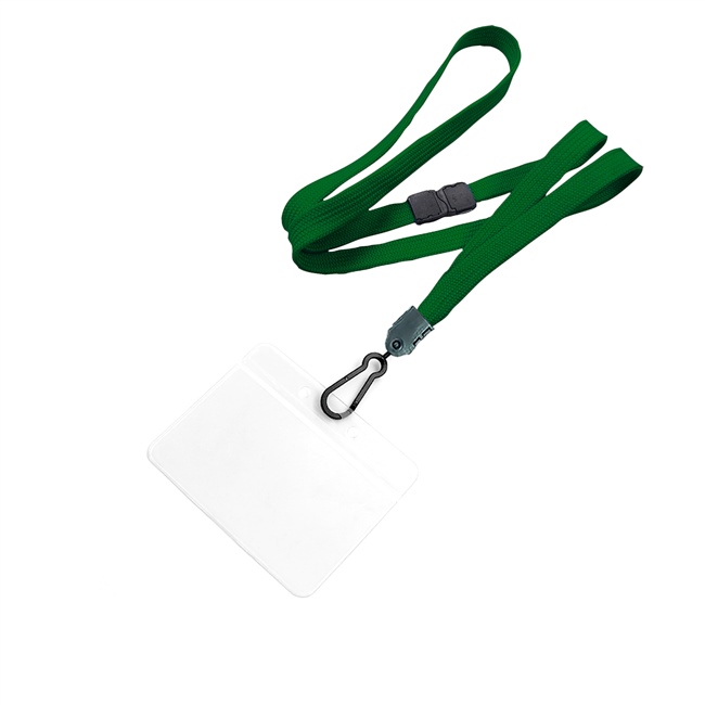 3/8 inch Hunter green id breakaway lanyard with 3 1/2 x 2 1/4 horizontal badge holders-blank-LNB333BHGN