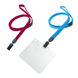 3/8 inch Breakaway lanyards with clear horizontal 4 x 3 badge holder-blank-LNB3H1B