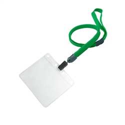 3/8 inch Green breakaway lanyards with clear horizontal 4 x 3 badge holder-blank-LNB3H1B-GRN