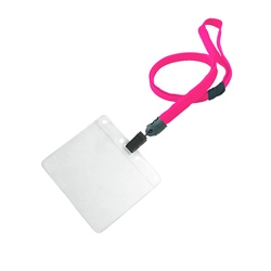 3/8 inch Hot pink breakaway lanyards with clear horizontal 4 x 3 badge holder-blank-LNB3H1B-HPK