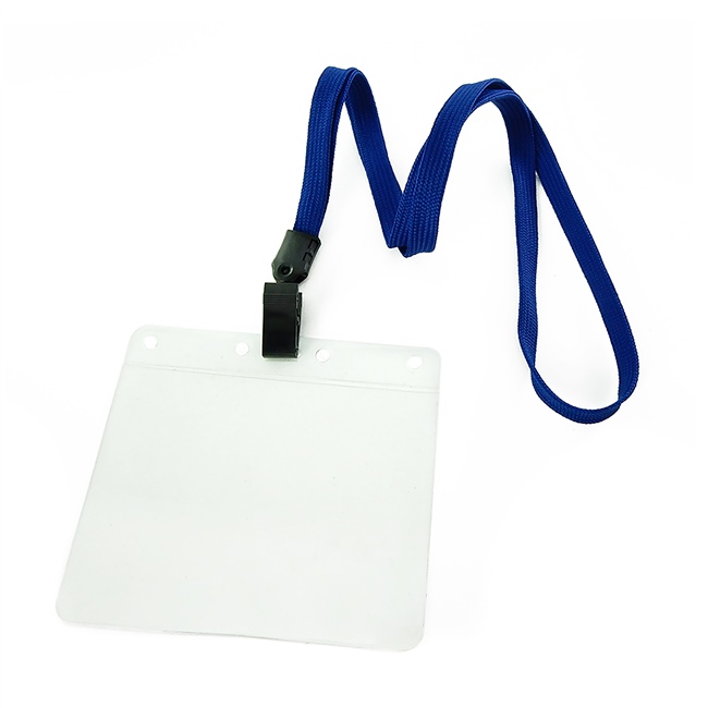 3/8 inch Blank royalblue neck lanyard with rotating pleastic hook and clear horizontal 4 x 3 badge holder-blank-LNB3H1NRBL