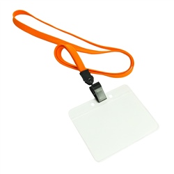 3/8 inch Carrotorange neck lanyard with a transparent horizontal 3 1/2 x 2 1/4 badge holder-blank-LNB3H2NCOG