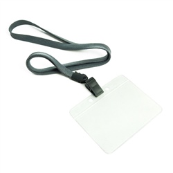 3/8 inch Darkgray neck lanyard with a transparent horizontal 3 1/2 x 2 1/4 badge holder-blank-LNB3H2NDGY