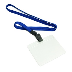 3/8 inch Royalblue neck lanyard with a transparent horizontal 3 1/2 x 2 1/4 badge holder-blank-LNB3H2NRBL