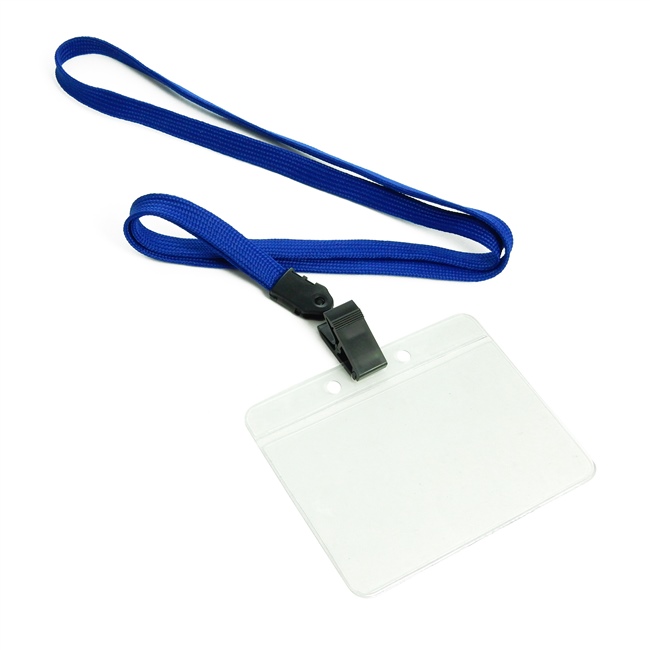 3/8 inch Royalblue neck lanyard with a transparent horizontal 3 1/2 x 2 1/4 badge holder-blank-LNB3H2NRBL