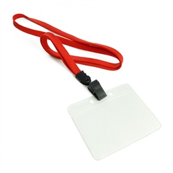3/8 inch Red neck lanyard with a transparent horizontal 3 1/2 x 2 1/4 badge holder-blank-LNB3H2NRED