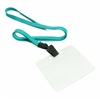 3/8 inch Teal neck lanyard with a transparent horizontal 3 1/2 x 2 1/4 badge holder-blank-LNB3H2NTAL