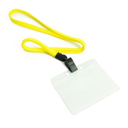 3/8 inch Yellow neck lanyard with a transparent horizontal 3 1/2 x 2 1/4 badge holder-blank-LNB3H2NYLW