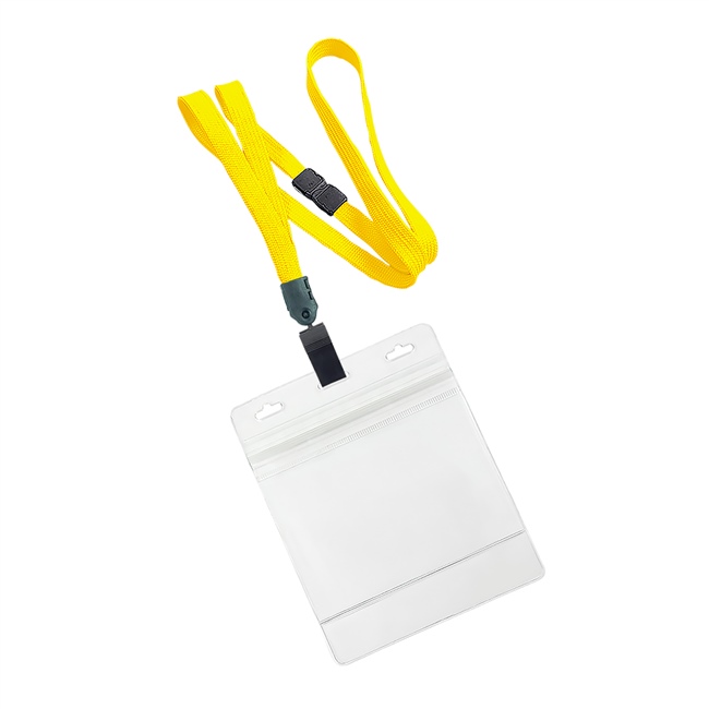 3/8 inch Dandelion Title bar 4x3 holder lanyardwith rotating plastic clip attached clear horizontal 4 x 3 zip-lock title bar badge holder-blank-LNB3H3BDDL