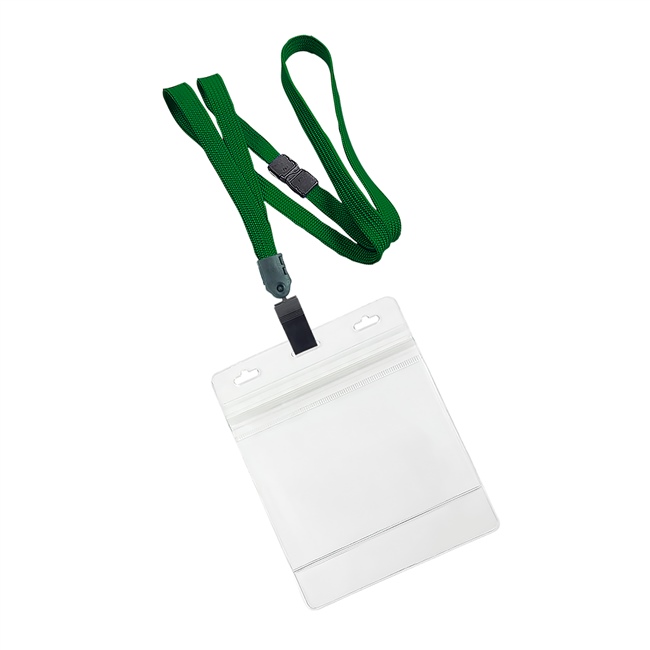 3/8 inch Hunter green Title bar 4x3 holder lanyardwith rotating plastic clip attached clear horizontal 4 x 3 zip-lock title bar badge holder-blank-LNB3H3BHGN