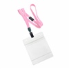 3/8 inch Pink Title bar 4x3 holder lanyardwith rotating plastic clip attached clear horizontal 4 x 3 zip-lock title bar badge holder-blank-LNB3H3BPNK
