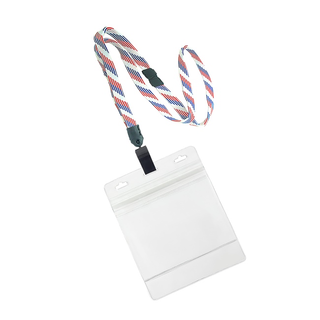 3/8 inch Patriotic pattern Title bar 4x3 holder lanyardwith rotating plastic clip attached clear horizontal 4 x 3 zip-lock title bar badge holder-blank-LNB3H3BRBW