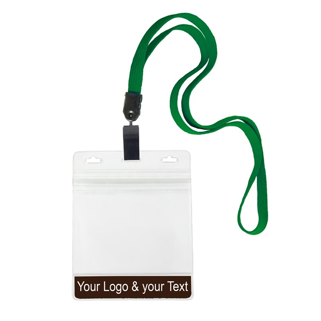 3/8 inch Custom hunter green Title bar 4x3 holder lanyardwith rotating plastic clip attached clear horizontal 4 x 3 zip-lock custom title bar badge holder-blank-LNB3H3NHGN
