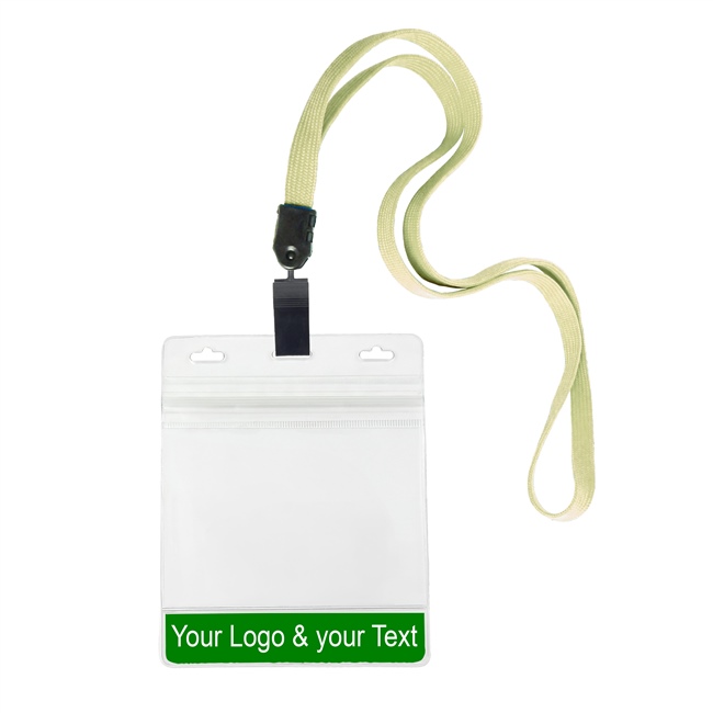 3/8 inch Custom light gold Title bar 4x3 holder lanyardwith rotating plastic clip attached clear horizontal 4 x 3 zip-lock custom title bar badge holder-blank-LNB3H3NLGD