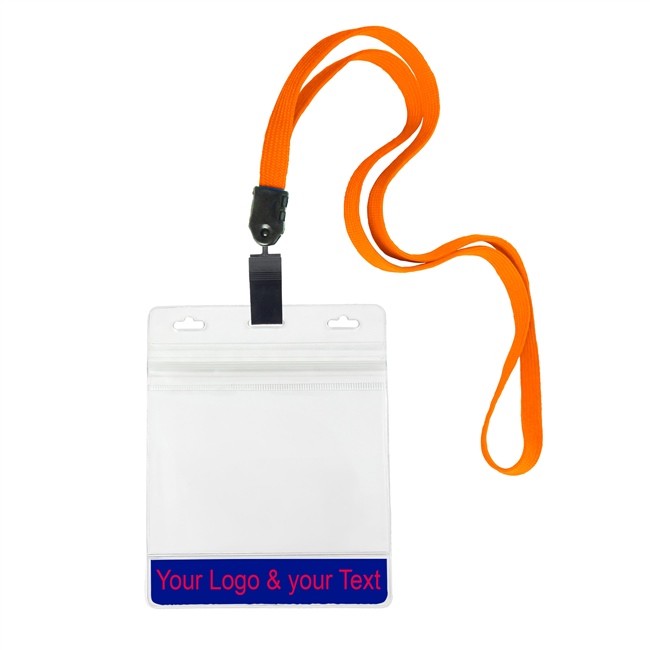 3/8 inch Custom neon orange Title bar 4x3 holder lanyardwith rotating plastic clip attached clear horizontal 4 x 3 zip-lock custom title bar badge holder-blank-LNB3H3NNOG