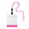 3/8 inch Custom pink Title bar 4x3 holder lanyardwith rotating plastic clip attached clear horizontal 4 x 3 zip-lock custom title bar badge holder-blank-LNB3H3NPNK