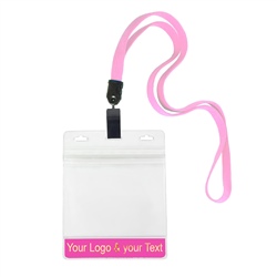 3/8 inch Custom pink Title bar 4x3 holder lanyardwith rotating plastic clip attached clear horizontal 4 x 3 zip-lock custom title bar badge holder-blank-LNB3H3NPNK