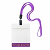 3/8 inch Custom purple Title bar 4x3 holder lanyardwith rotating plastic clip attached clear horizontal 4 x 3 zip-lock custom title bar badge holder-blank-LNB3H3NPRP