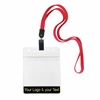 3/8 inch Custom red Title bar 4x3 holder lanyardwith rotating plastic clip attached clear horizontal 4 x 3 zip-lock custom title bar badge holder-blank-LNB3H3NRED