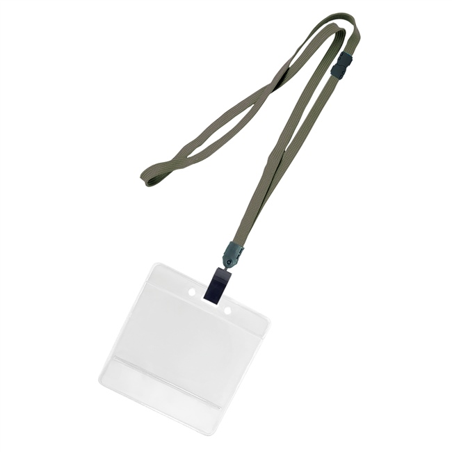 3/8 inch Dark gray title bar horizontal ID holder lanyardwith rotating plastic clip attached clear horizontal 3 1/2 x 2 1/4 title bar badge holder-blank-LNB3H4BDGY
