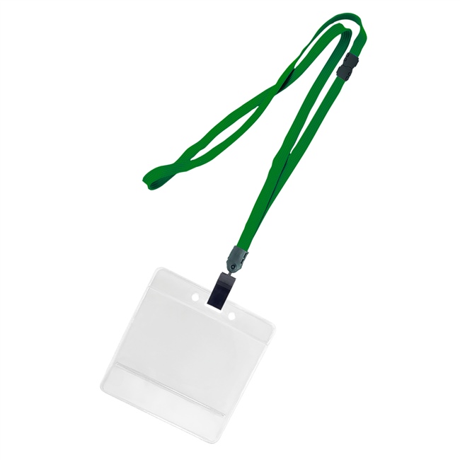 3/8 inch Green title bar horizontal ID holder lanyardwith rotating plastic clip attached clear horizontal 3 1/2 x 2 1/4 title bar badge holder-blank-LNB3H4BGRN