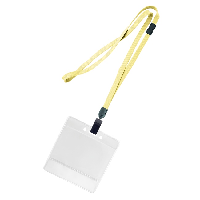 3/8 inch Light gold title bar horizontal ID holder lanyardwith rotating plastic clip attached clear horizontal 3 1/2 x 2 1/4 title bar badge holder-blank-LNB3H4BLGD
