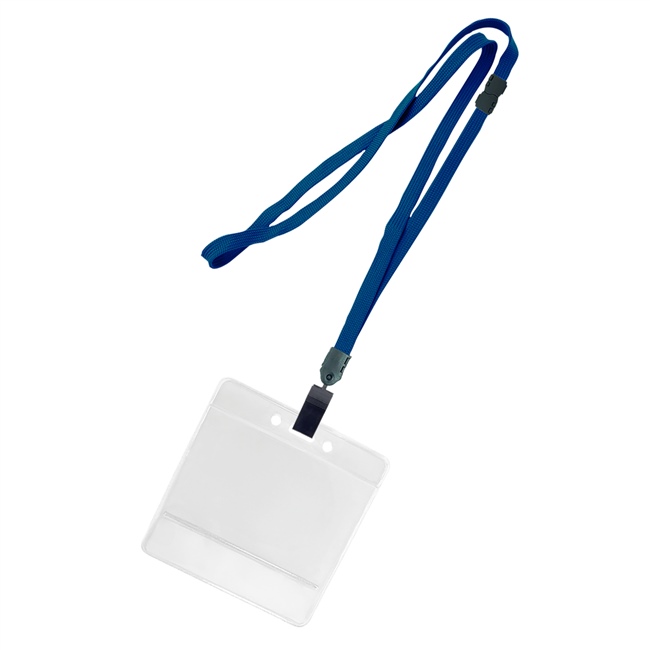 3/8 inch Navyblue title bar horizontal ID holder lanyardwith rotating plastic clip attached clear horizontal 3 1/2 x 2 1/4 title bar badge holder-blank-LNB3H4BNBL