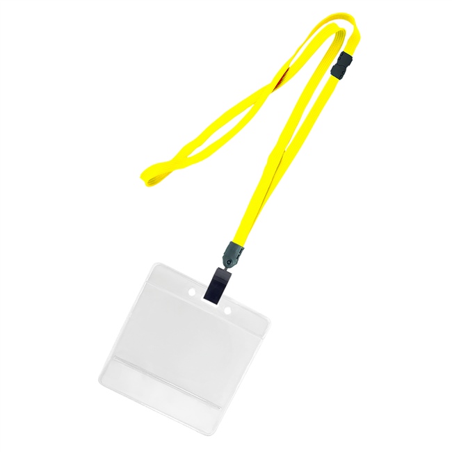 3/8 inch Yellow title bar horizontal ID holder lanyardwith rotating plastic clip attached clear horizontal 3 1/2 x 2 1/4 title bar badge holder-blank-LNB3H4BYLW