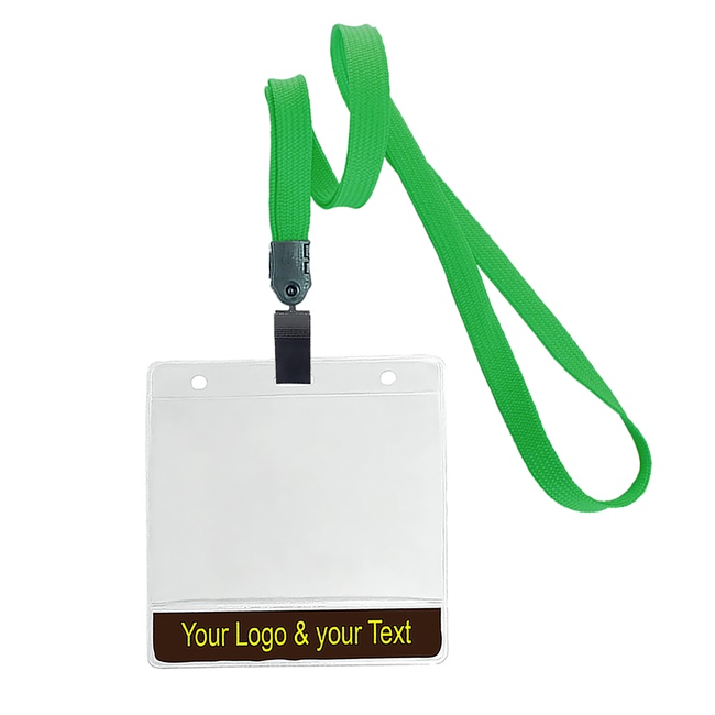 3/8 inch Custom green title bar horizontal ID holder lanyardwith rotating plastic clip attached clear horizontal 3 1/2 x 2 1/4 custom title bar badge holder-blank-LNB3H4NGRN