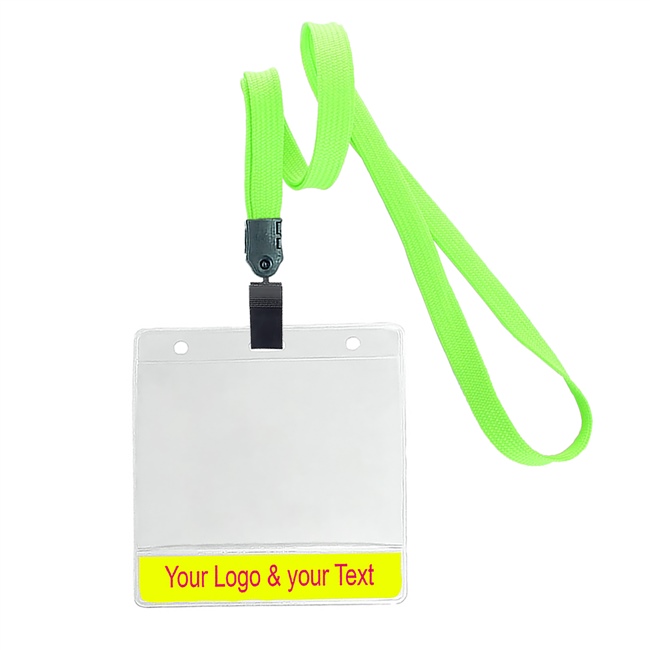3/8 inch Custom lime green title bar horizontal ID holder lanyardwith rotating plastic clip attached clear horizontal 3 1/2 x 2 1/4 custom title bar badge holder-blank-LNB3H4NLMG