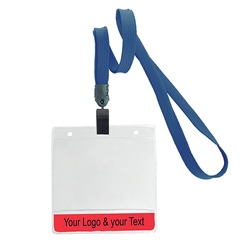 3/8 inch non-metal lanyard-Navyblue polyester tubular strapwith rotating plastic clip attached clear horizontal 3 1/2 x 2 1/4 custom title bar badge holder