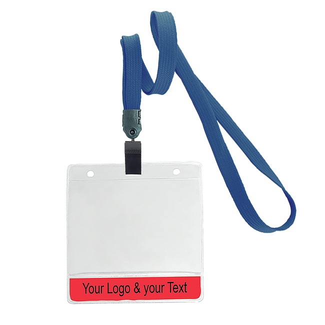 3/8 inch Custom navyblue title bar horizontal ID holder lanyardwith rotating plastic clip attached clear horizontal 3 1/2 x 2 1/4 custom title bar badge holder-blank-LNB3H4NNBL