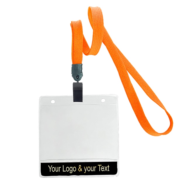 3/8 inch Custom neon orange title bar horizontal ID holder lanyardwith rotating plastic clip attached clear horizontal 3 1/2 x 2 1/4 custom title bar badge holder-blank-LNB3H4NNOG