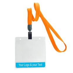 3/8 inch Custom orange title bar horizontal ID holder lanyardwith rotating plastic clip attached clear horizontal 3 1/2 x 2 1/4 custom title bar badge holder-blank-LNB3H4NORG