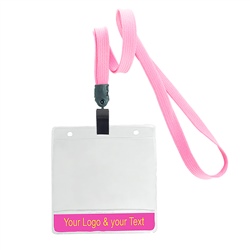 3/8 inch Custom pink title bar horizontal ID holder lanyardwith rotating plastic clip attached clear horizontal 3 1/2 x 2 1/4 custom title bar badge holder-blank-LNB3H4NPNK
