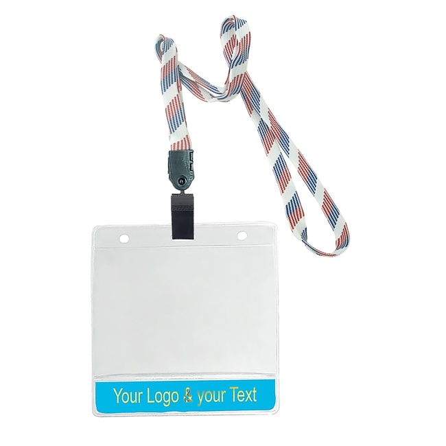 3/8 inch Custom patriotic pattern title bar horizontal ID holder lanyardwith rotating plastic clip attached clear horizontal 3 1/2 x 2 1/4 custom title bar badge holder-blank-LNB3H4NRBW