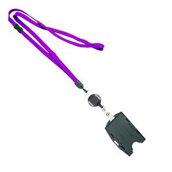 3/8 inch Purple  breakaway lanyard attached split ring with ID badge reel with horizontal/vertical double-sided ID card holder-blank-LNB3RBBPRP