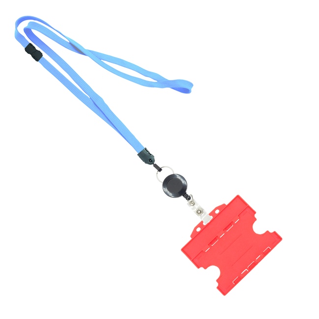 3/8 inch Baby blue  breakaway lanyards attached split ring with a retractable id reel and horizontal title bar double-sided ID card holder-blank-LNB3RFBBBL