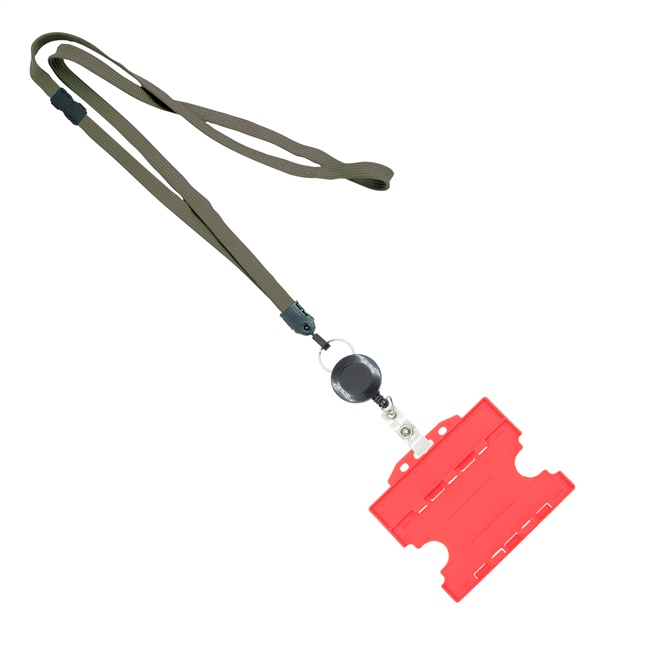 3/8 inch Dark gray  breakaway lanyards attached split ring with a retractable id reel and horizontal title bar double-sided ID card holder-blank-LNB3RFBDGY